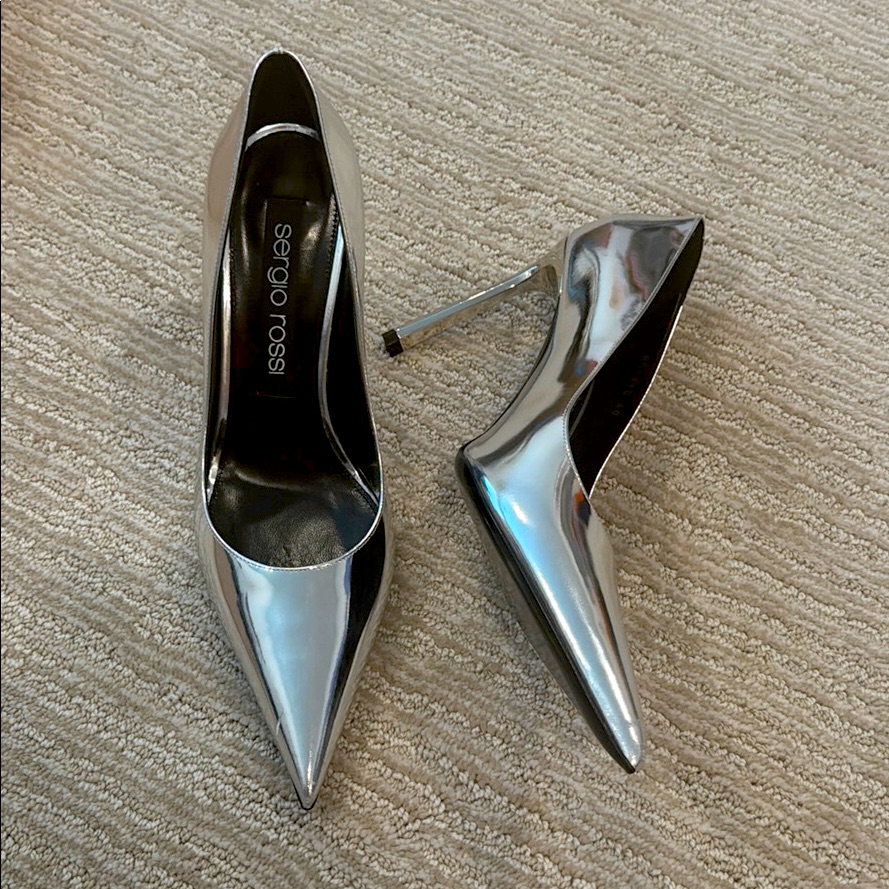 Sergio Rossi Silver Metallic Leather Stilettos